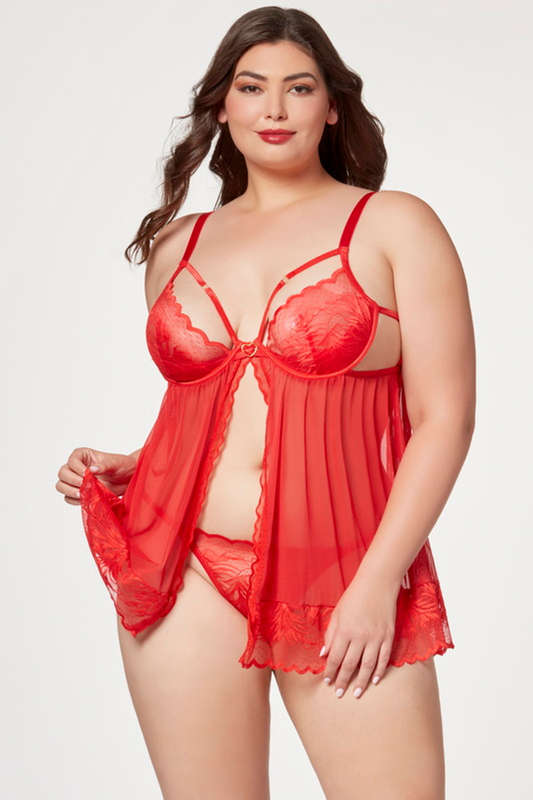 Plus Size Red House Of Hearts Lace Lingerie Babydoll
