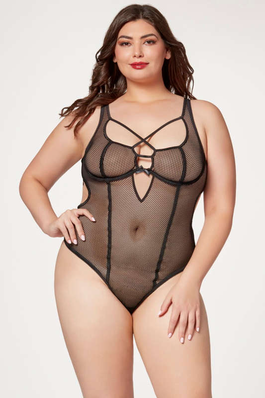 Plus Size Black Nothing But Net Lingerie Teddy