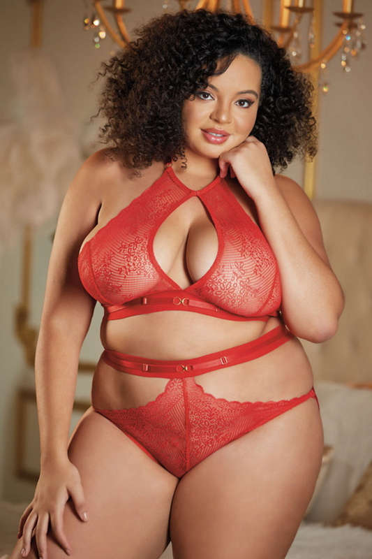 Plus Size Red Maisie Halter Bra & Panty