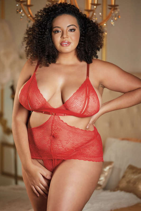 Plus Size Red Rosie Lingerie Chemise & G-String
