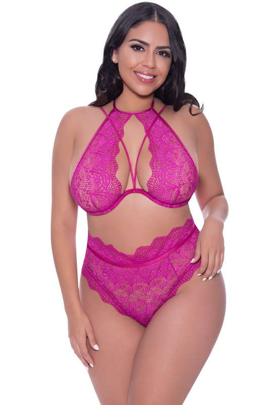 Plus Size Raspberrylicious Halter Bra & Panty