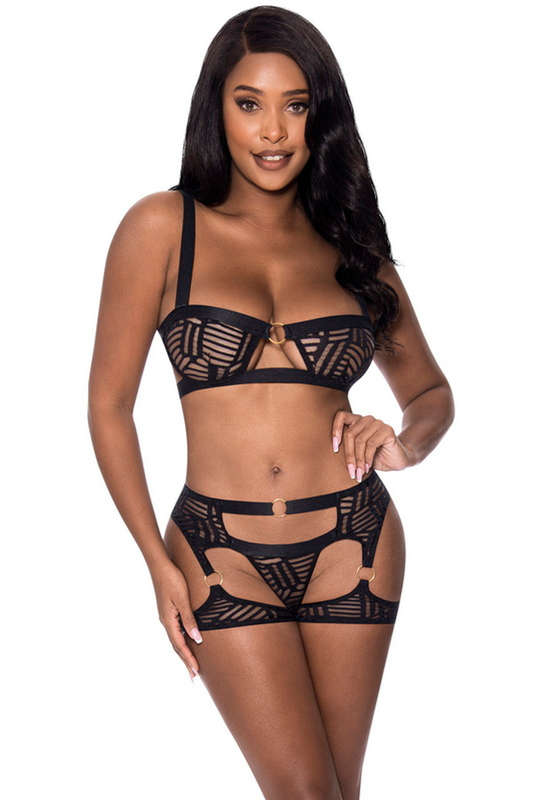 Plus Size Black Rude Awakening Bra & Stirrup Thong