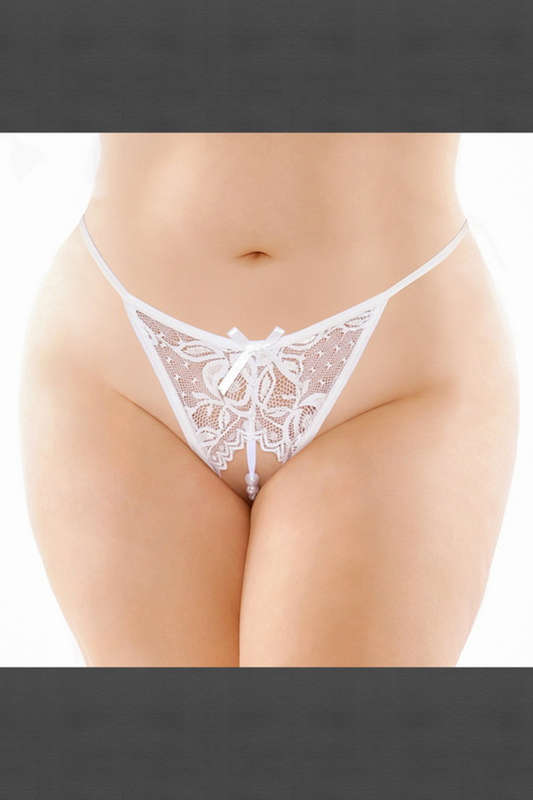 Plus Size Calla Crotchless Lace Pearl Panty