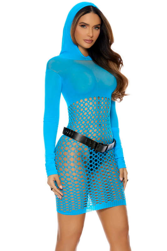 Neon Blue Cupid's Crochet Hooded Lingerie Chemise