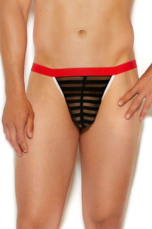 Men's Striped Mesh G-String Pouch