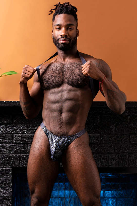 Men's Black & Blue S'Naked Sling Harness Thong