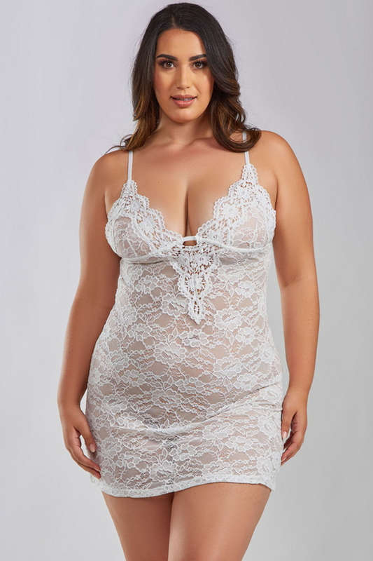 Plus Size White Sheer Lace Lingerie Chemise