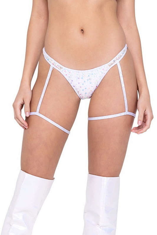 White Sequin Fishnet Halfback Bottoms
