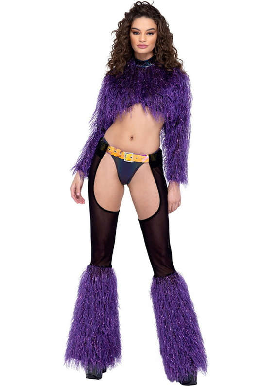 Let's Dance Purple Faux Fur Top