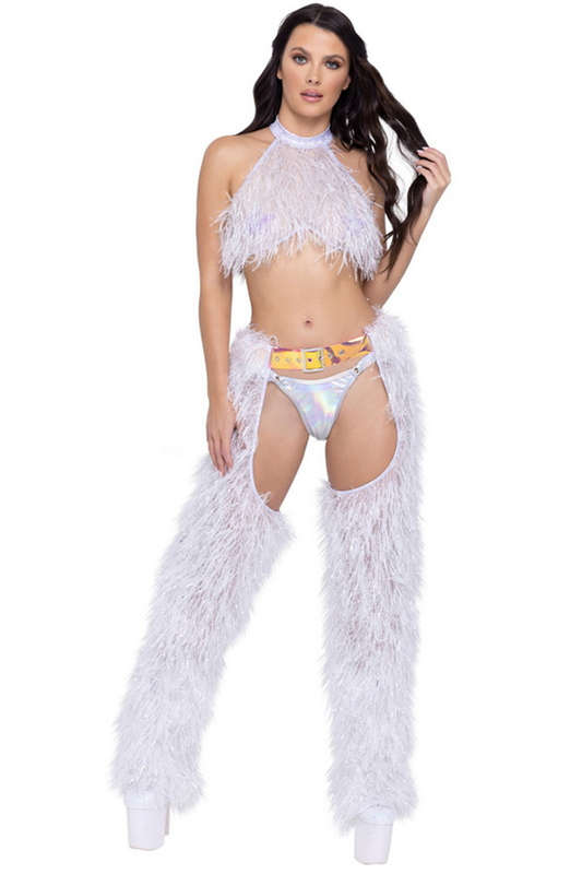 Let's Dance White Faux Fur Halter Top