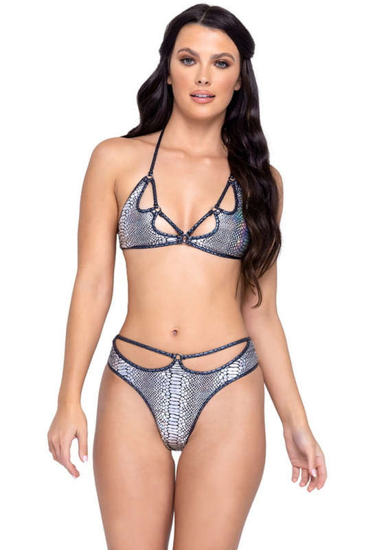 Snake Skin Silver Keyhole Triangle Top