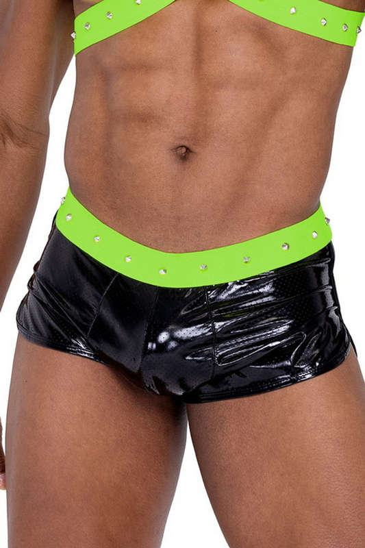 Men's Green & Black Vinyl Shorts