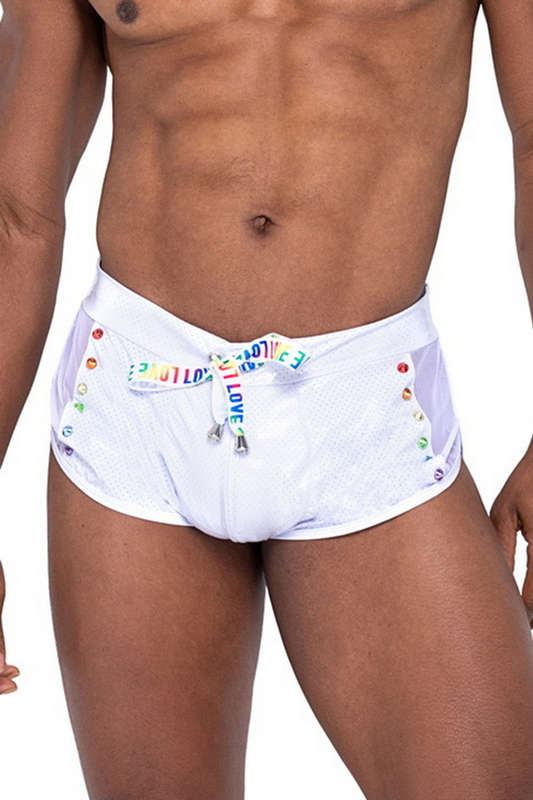 Men's White Studded Pride Runner Shorts