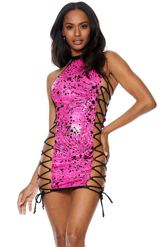 Pink & Black Flocked Hologram Dress