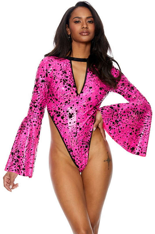 Pink & Black Flocked Hologram Teddy Romper