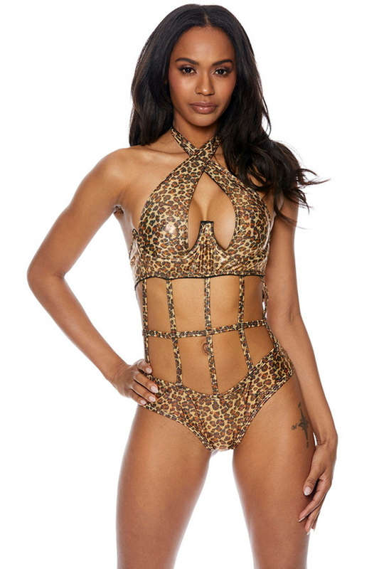 Hologram Leopard Cutout Teddy Romper