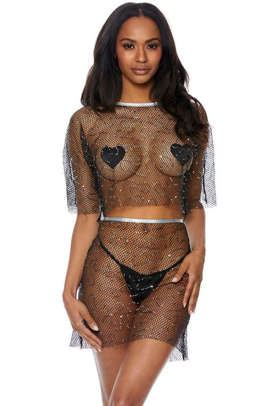 Black Nothing To Hide Mesh Top & Skirt