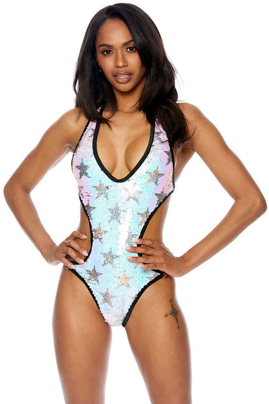 White Reversible Sequin Stars Teddy Romper