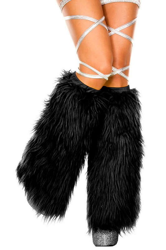 Black Faux Fur Leg Warmers