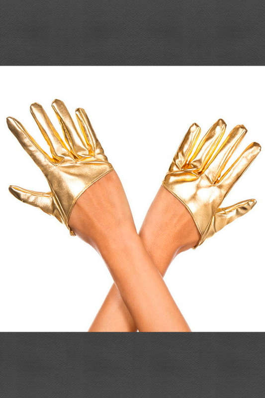 Gold Short Wet Look Gloves