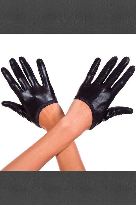 Black Short Wet Look Gloves