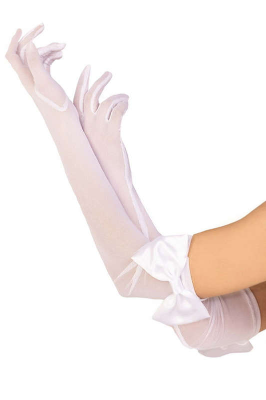 White Sheer Mesh Opera Length Gloves