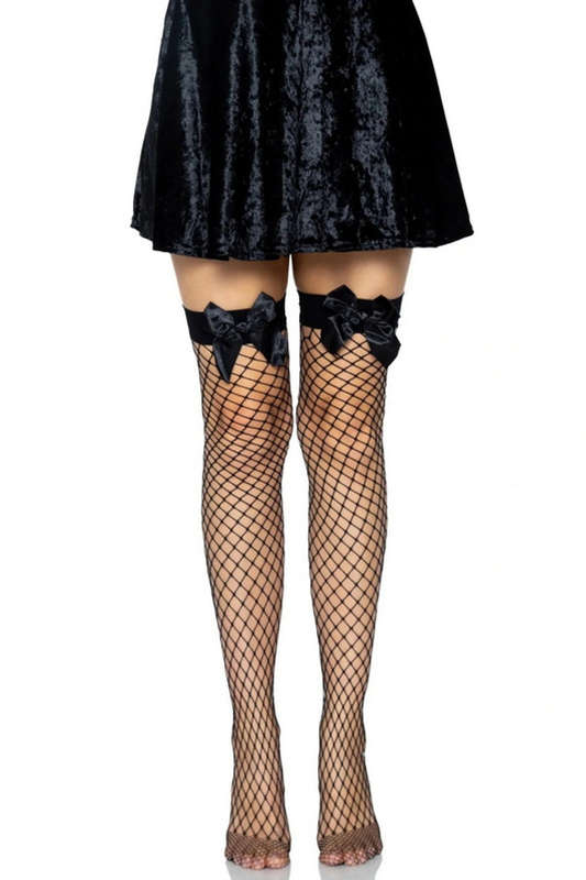 Fence Net Top Bow Thigh Highs