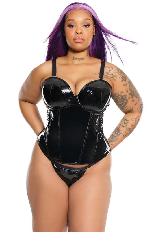 Plus Size Black Vinyl Boned Bustier