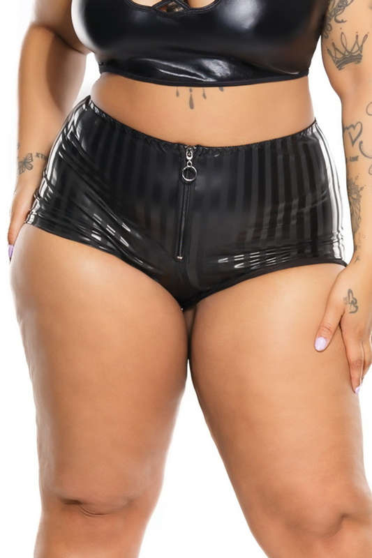 Plus Size Black Striped Matte Gloss Shorts