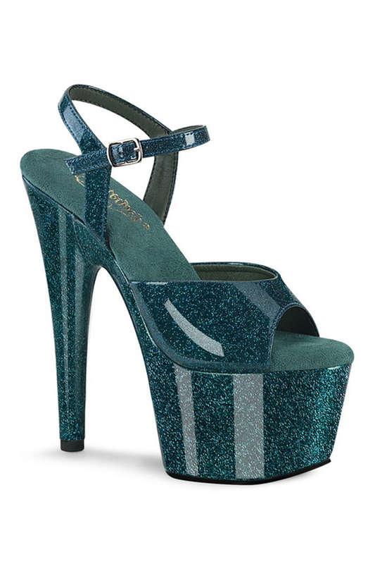 Teal Glitter 7" Heel Platform Ankle Strap Sandal