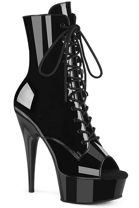 Black Patent 6" Heel Peep Toe Ankle Boot