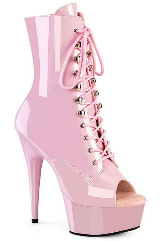 Baby Pink Patent 6" Heel Peep Toe Ankle Boot