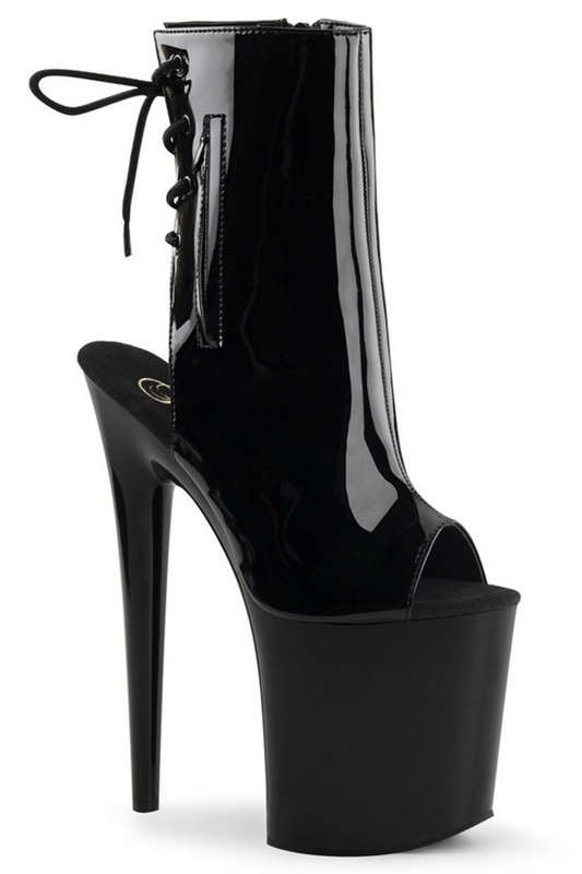 Black Patent 8" Peep Toe Ankle Bootie
