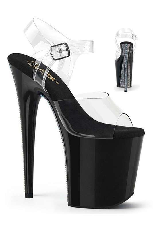 Clear & Black 8" Silver Rhinestone Ankle Strap Sandal