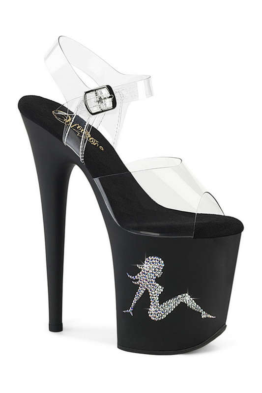 Black & Silver Rhinestone Trucker Girl 8" Ankle Strap Sandal