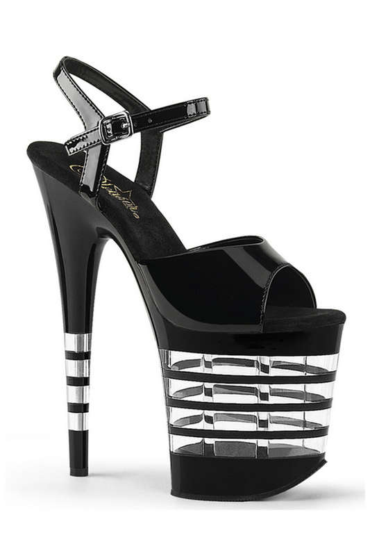 Black Patent 8" Heel Lined Platform Ankle Strap Sandal