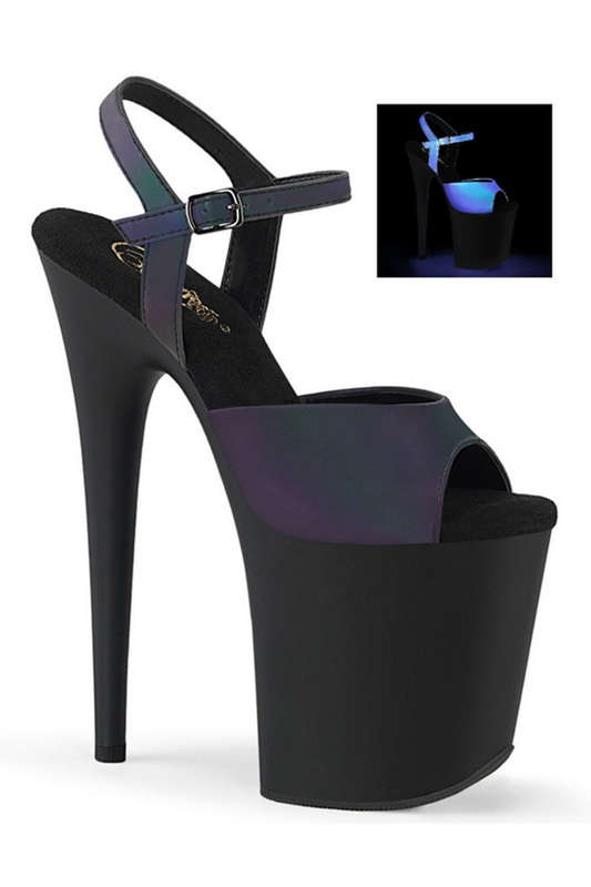 Green Multi Reflective 8" Heeled Ankle Strap Sandal