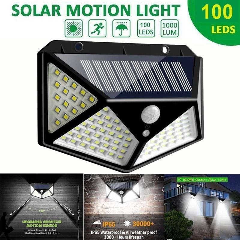 100 LED Solar Powered Wall Lamp with Motion Sensor with Built in Li-ion Battery