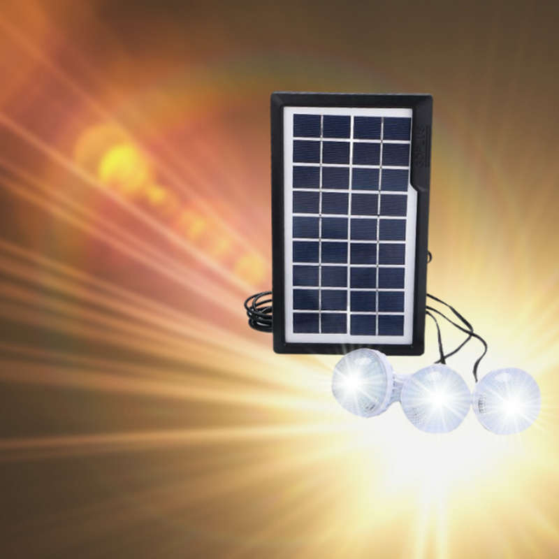 Solar Charging DC Lighting System 3 x Bulbs, Solar Panel & USB portable power station AC Charging