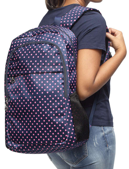 Ladies 100% Polyester Printed Backpack Polkadot Navy