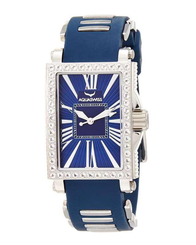Retail: R14,000.00 Aquaswiss Women's Kelly 2.25ctw Amethyst Watch with Blue Silicone Band