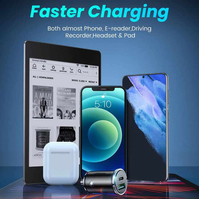 JOYROOM 45W Mini Dual-Port Fast Car Charger (PD + QC 3.0) with Ring Pull