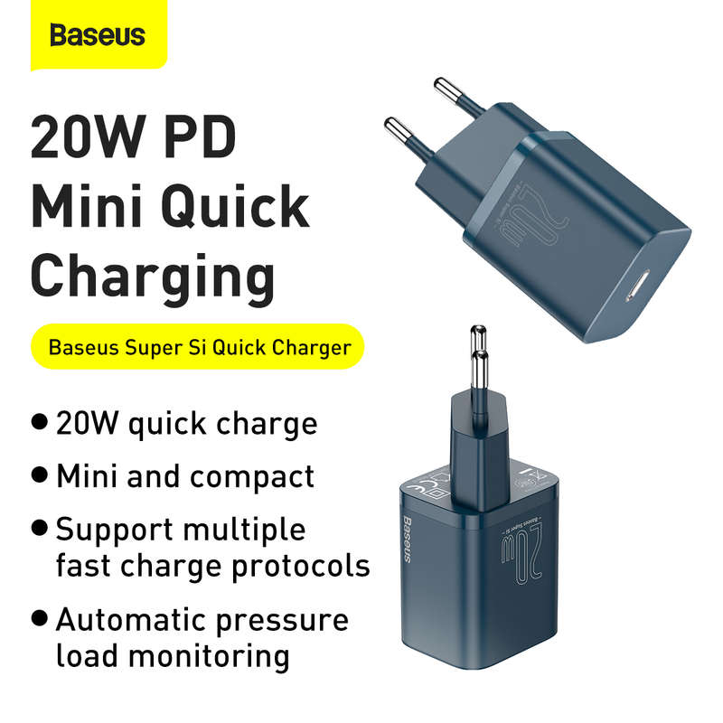 BASEUS Super Si 20W Quick Charger with 1M Type-C to Type-C Cable