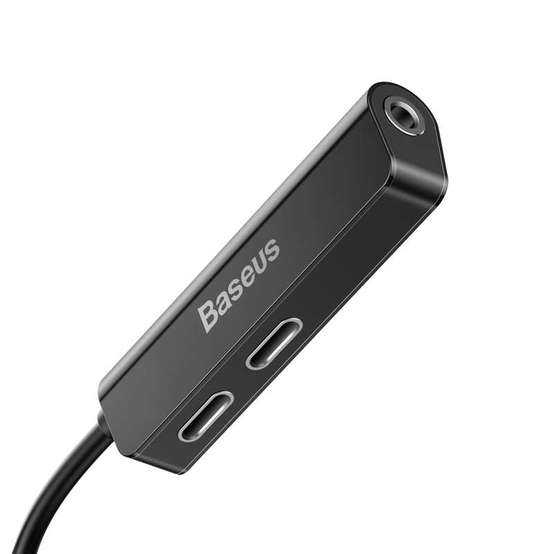 BASEUS L52 3-in-1 Male iOS to Dual iOS and 3.5mm Female Audio and Charge Adapter
