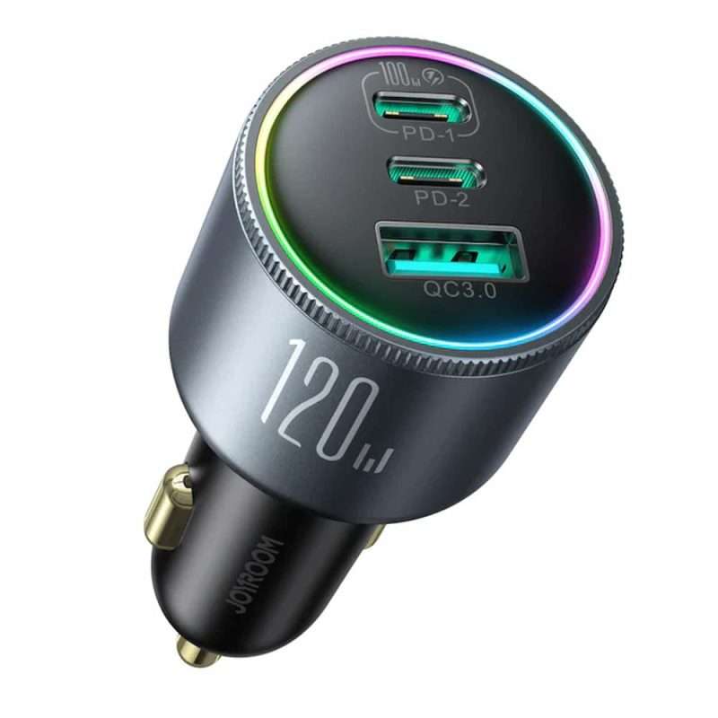 JOYROOM 120W 3-Port Car Charger - with 2x PD + 1x QC 3.0 USB Ports