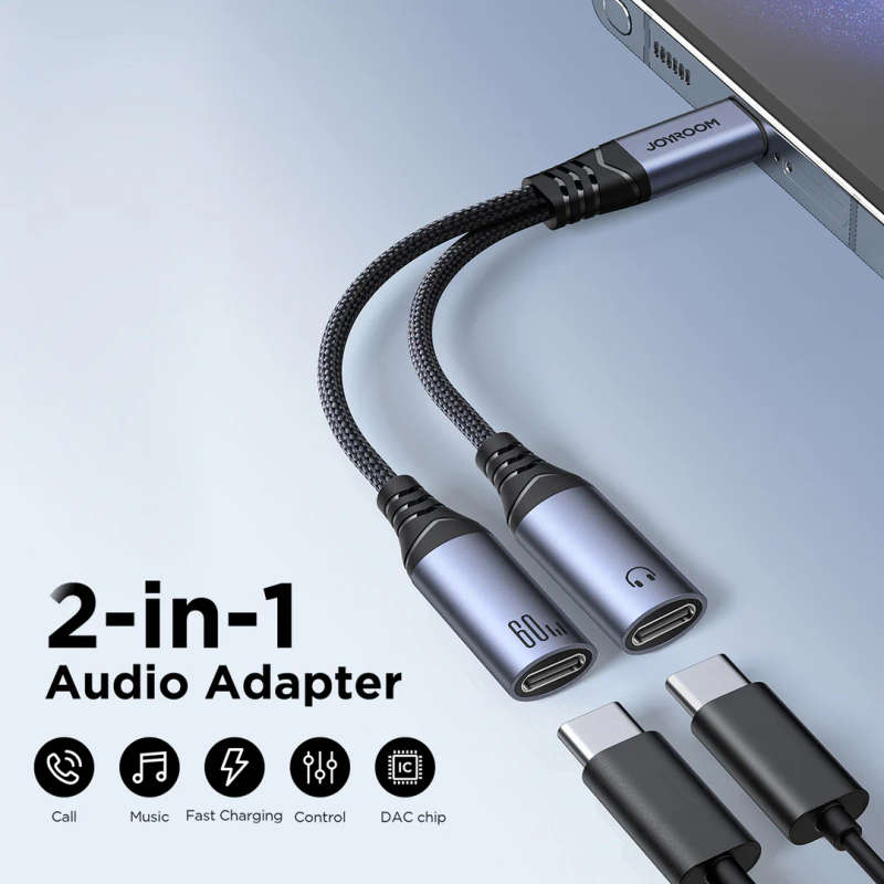 Joyroom SY-C03 - Audio Adapter Infographic - 2-in-1 Audio Adapter
