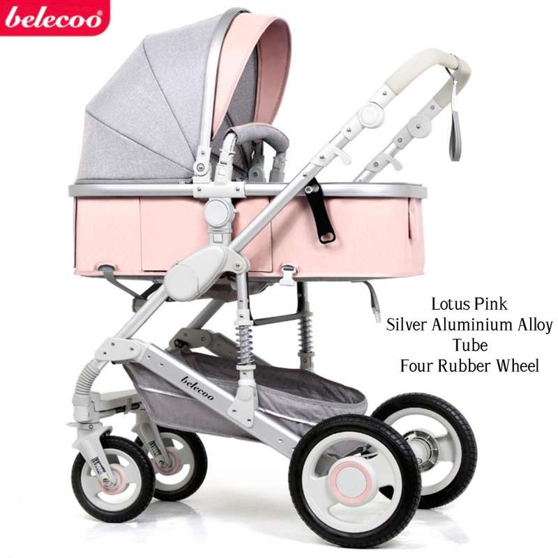 Belecoo Brand Baby Pram / Stroller - 3 in 1 Function Foldable Baby Pram with Car Seat- Pink and Grey