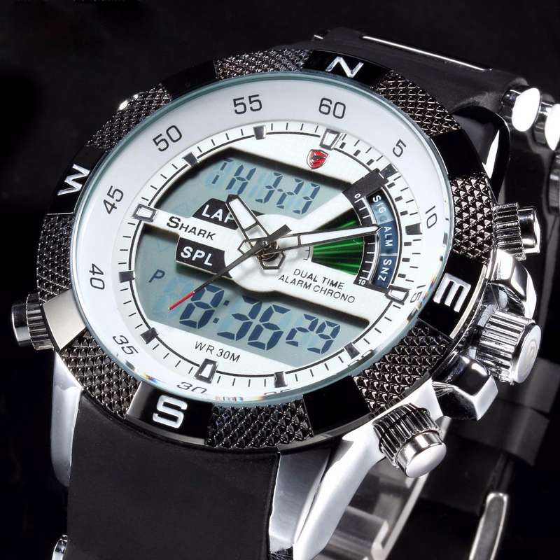 SHARK DUAL LED CHRONOGRAPH PORBEAGLE WATCH W/ BOX, PAPERS, LOADED!!
