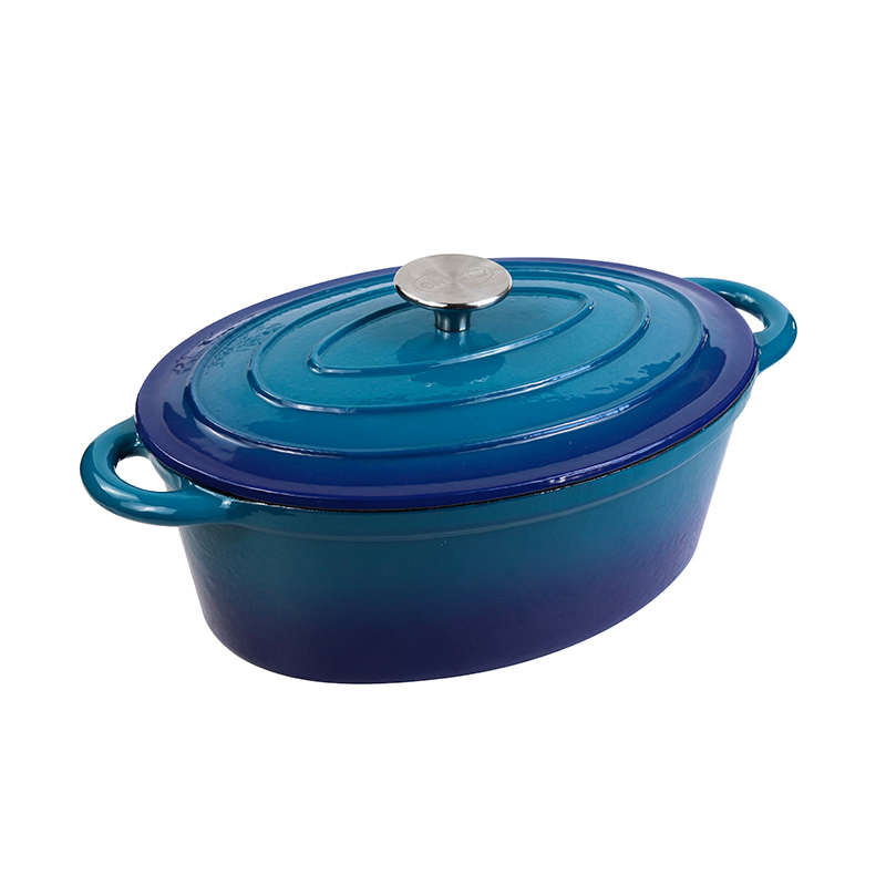 Cast Iron Oval Casserole Dish Pot - Blue
