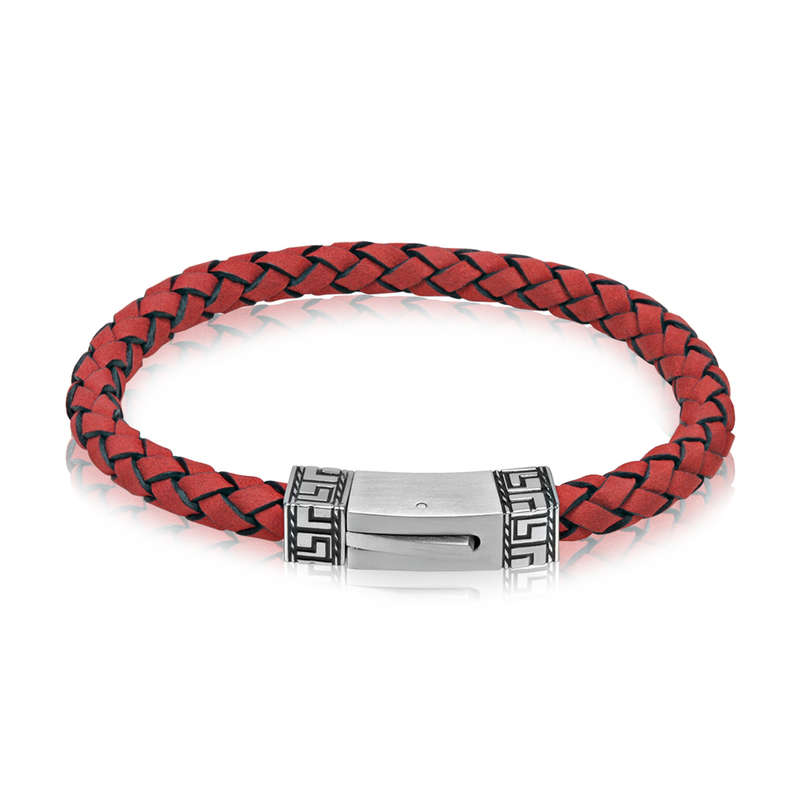 Greek Design Red Leather Bracelet ARZ-Steel